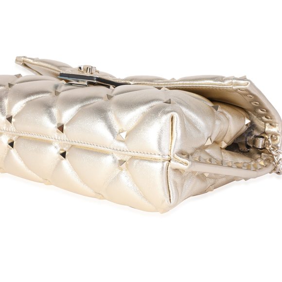 Valentino Metallic Gold Lambskin Rockstud Spike Convertible Bag - Picture 7 of 8